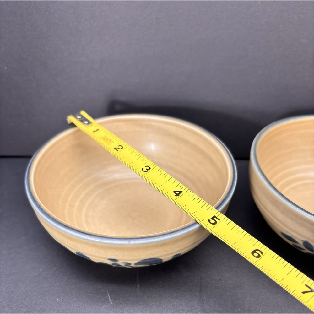 Vintage 2pc Pfaltzgraff Folkart SToneware Bowls 008 800 small Brown Blue Floral - Picture 8 of 16